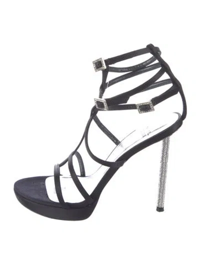 Pre-owned Stuart Weitzman Satin Crystal Embellishments Gladiator Sandals In Black