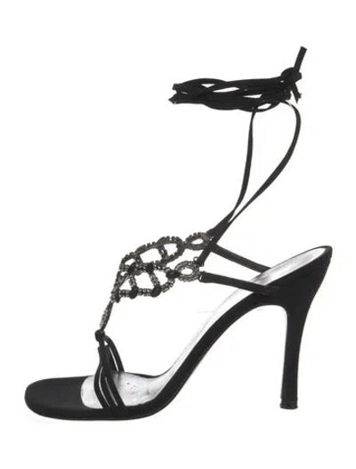 Pre-owned Stuart Weitzman Satin Crystal Embellishments Gladiator Sandals In Black