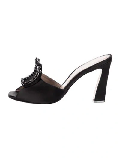 Pre-owned Stuart Weitzman Satin Crystal Embellishments Mules In Black