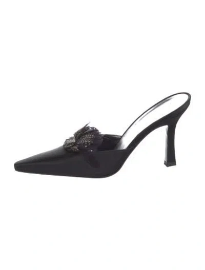 Pre-owned Stuart Weitzman Satin Crystal Embellishments Mules In Black