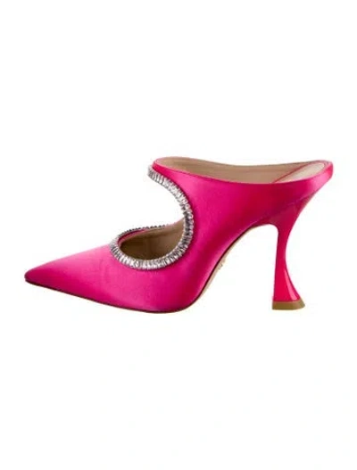 Pre-owned Stuart Weitzman Satin Crystal Embellishments Mules In Pink