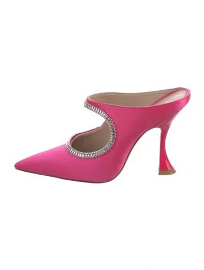 Pre-owned Stuart Weitzman Satin Crystal Embellishments Mules In Pink