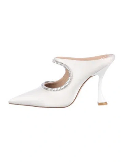 Pre-owned Stuart Weitzman Satin Crystal Embellishments Mules In White