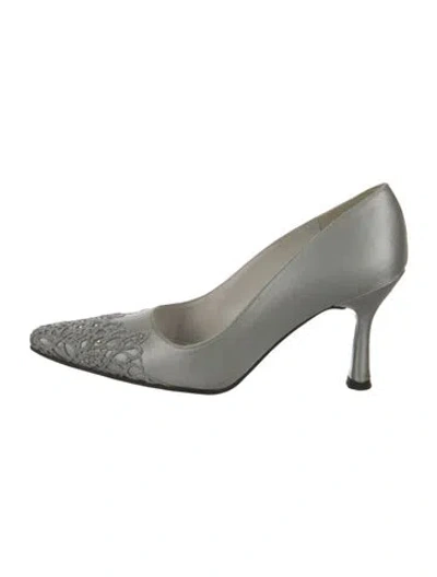 Pre-owned Stuart Weitzman Satin Crystal Embellishments Pumps In Gray