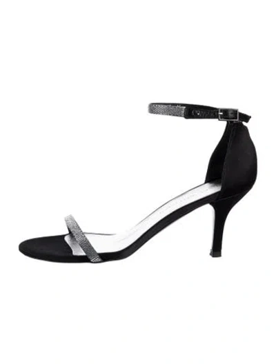 Pre-owned Stuart Weitzman Satin Crystal Embellishments Sandals In Black