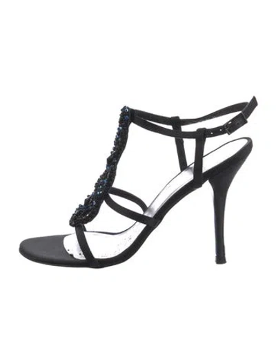 Pre-owned Stuart Weitzman Satin Crystal Embellishments Sandals In Black