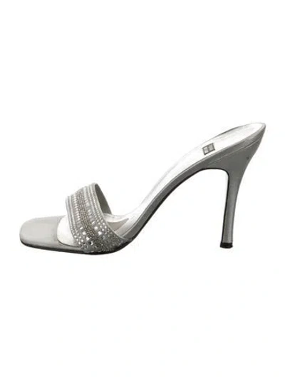 Pre-owned Stuart Weitzman Satin Crystal Embellishments Slides