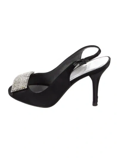 Pre-owned Stuart Weitzman Satin Crystal Embellishments Slingback Pumps In Black