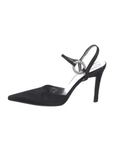 Pre-owned Stuart Weitzman Satin Crystal Embellishments Slingback Pumps In Black