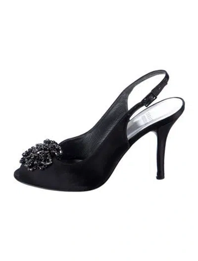 Pre-owned Stuart Weitzman Satin Crystal Embellishments Slingback Pumps In Black