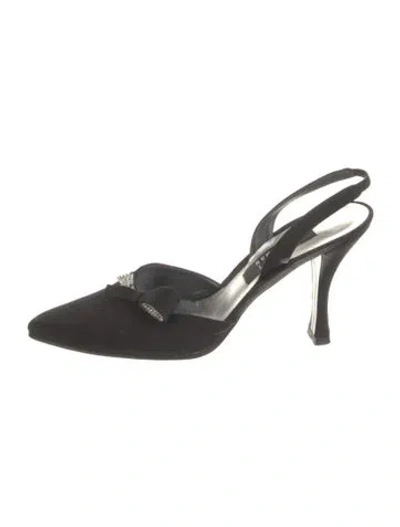 Pre-owned Stuart Weitzman Satin Crystal Embellishments Slingback Pumps In Black