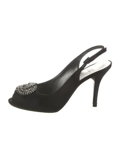 Pre-owned Stuart Weitzman Satin Crystal Embellishments Slingback Pumps In Black