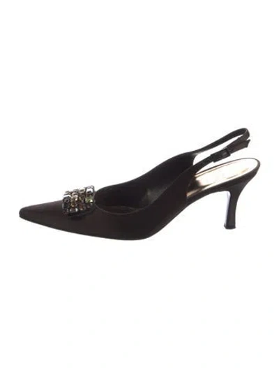 Pre-owned Stuart Weitzman Satin Crystal Embellishments Slingback Pumps In Black