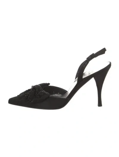 Pre-owned Stuart Weitzman Satin Crystal Embellishments Slingback Pumps In Black