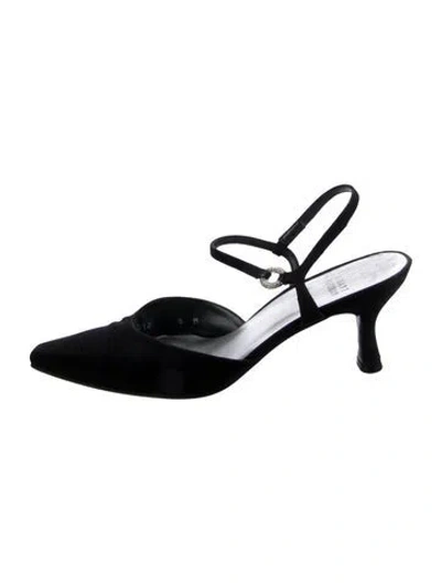 Pre-owned Stuart Weitzman Satin Crystal Embellishments Slingback Pumps In Black