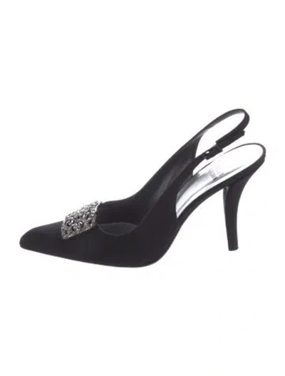 Pre-owned Stuart Weitzman Satin Crystal Embellishments Slingback Pumps In Black