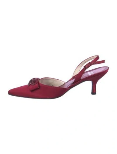 Pre-owned Stuart Weitzman Satin Crystal Embellishments Slingback Pumps In Burgundy
