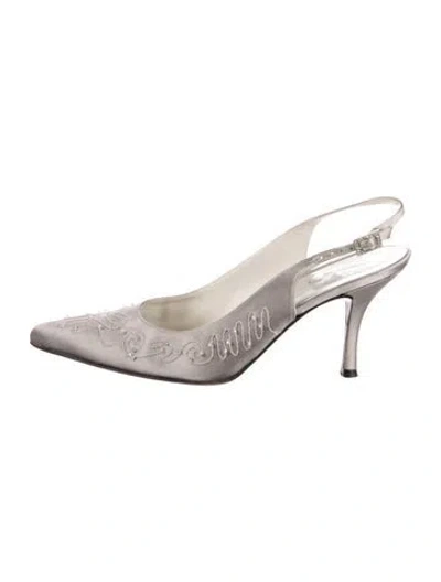 Pre-owned Stuart Weitzman Satin Crystal Embellishments Slingback Pumps In Gray