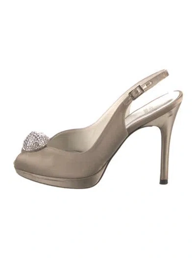 Pre-owned Stuart Weitzman Satin Crystal Embellishments Slingback Pumps In Neutral
