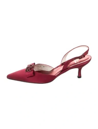 Pre-owned Stuart Weitzman Satin Crystal Embellishments Slingback Pumps In Red