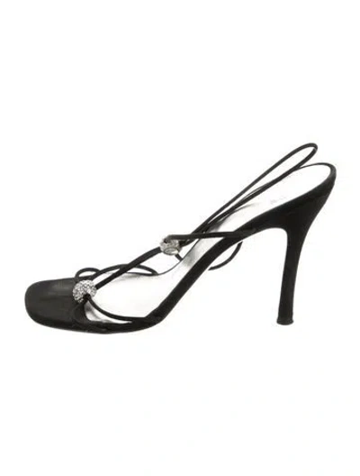 Pre-owned Stuart Weitzman Satin Crystal Embellishments Slingback Sandals In Black