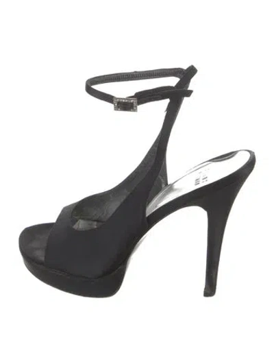 Pre-owned Stuart Weitzman Satin Crystal Embellishments Slingback Sandals In Black