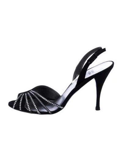 Pre-owned Stuart Weitzman Satin Crystal Embellishments Slingback Sandals In Black