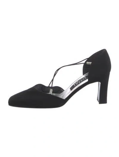 Pre-owned Stuart Weitzman Satin Crystal Embellishments T-strap Pumps In Black