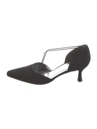 Pre-owned Stuart Weitzman Satin Crystal Embellishments T-strap Pumps In Black