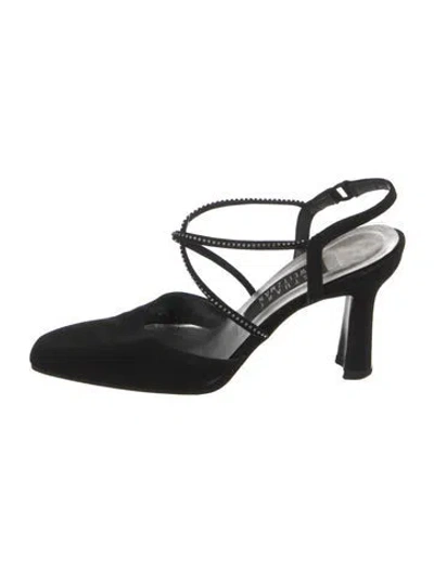 Pre-owned Stuart Weitzman Satin Crystal Embellishments T-strap Pumps In Black