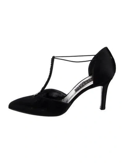Pre-owned Stuart Weitzman Satin Crystal Embellishments T-strap Pumps In Black