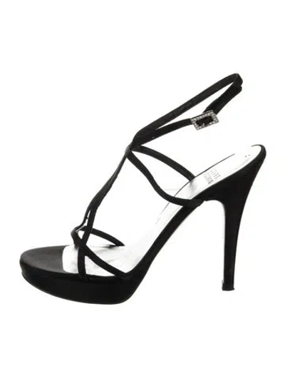 Pre-owned Stuart Weitzman Satin Crystal Embellishments T-strap Sandals In Black