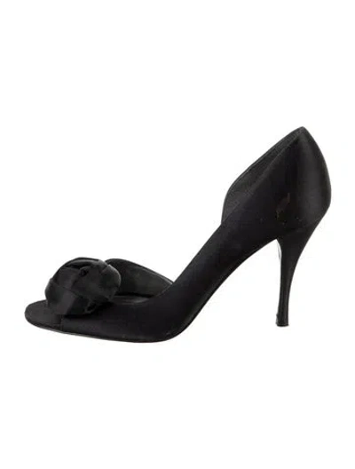 Pre-owned Stuart Weitzman Satin Floral Print D'orsay Pumps In Black