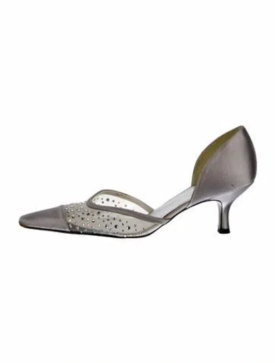 Pre-owned Stuart Weitzman Satin Lace Pattern D'orsay Pumps In Gray