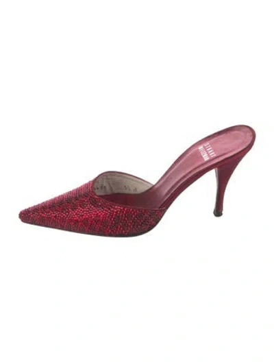 Pre-owned Stuart Weitzman Satin Patterned Mules In Red