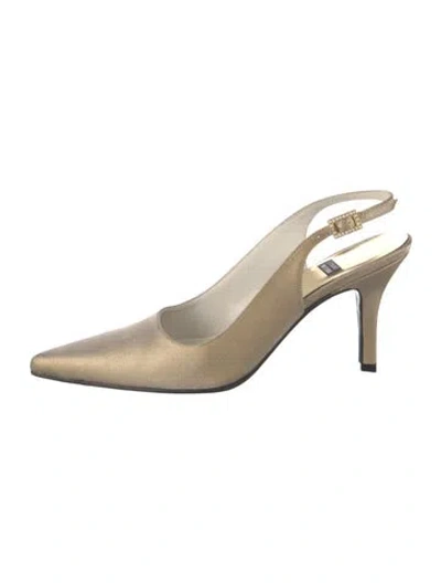 Pre-owned Stuart Weitzman Satin Slingback Pumps In Gold
