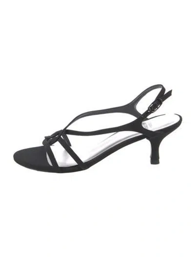 Pre-owned Stuart Weitzman Satin Slingback Sandals In Black