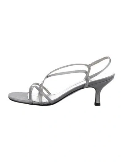 Pre-owned Stuart Weitzman Satin Slingback Sandals In Silver