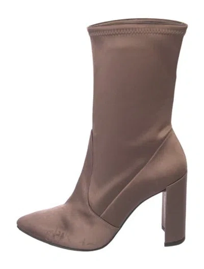 Pre-owned Stuart Weitzman Satin Sock Boots In Brown