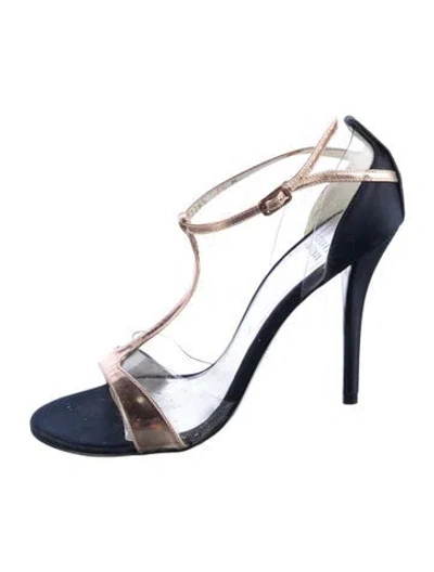 Pre-owned Stuart Weitzman Satin T-strap Sandals In Blue