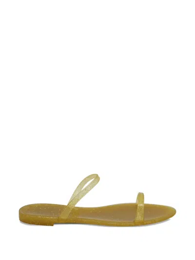 Pre-owned Stuart Weitzman Sawyer Double-strap Slides In Yellow