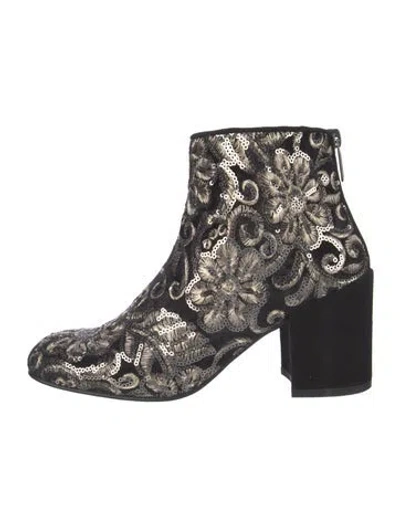 Pre-owned Stuart Weitzman Sequins Floral Print Boots In Black