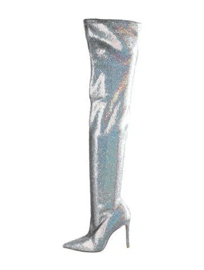 Pre-owned Stuart Weitzman Sequins Patterned Boots In Metallic/silver