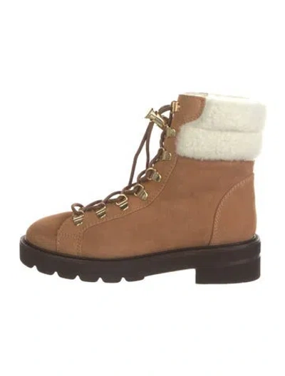 Pre-owned Stuart Weitzman Shearling Combat Boots W/ Tags In Neutral