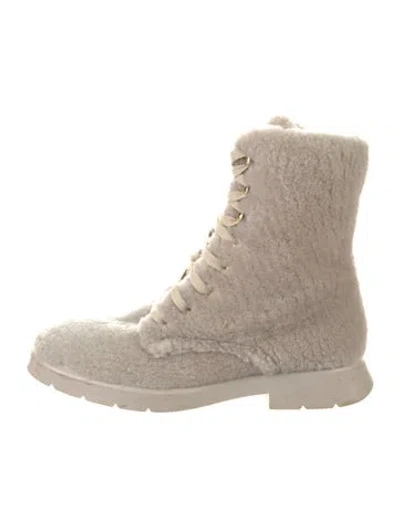 Pre-owned Stuart Weitzman Shearling Faux Fur Trim Boots In Neutral