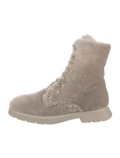 Pre-owned Stuart Weitzman Shearling Lace-up Boots W/ Tags In Neutrals