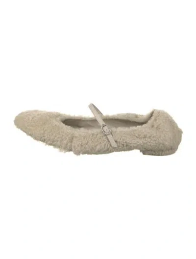 Pre-owned Stuart Weitzman Shearling Mary Jane Flats In Neutral