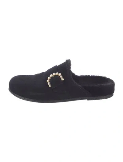 Pre-owned Stuart Weitzman Shearling Mules In Black