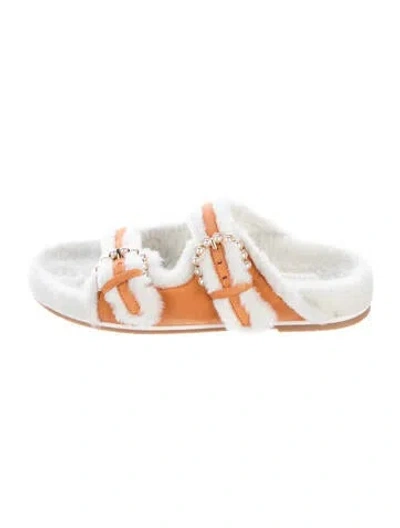 Pre-owned Stuart Weitzman Shearling Slides In White