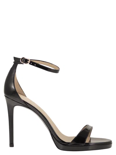 Stuart Weitzman Shiny Leather Platform Sandals With Stiletto Heel In Black
